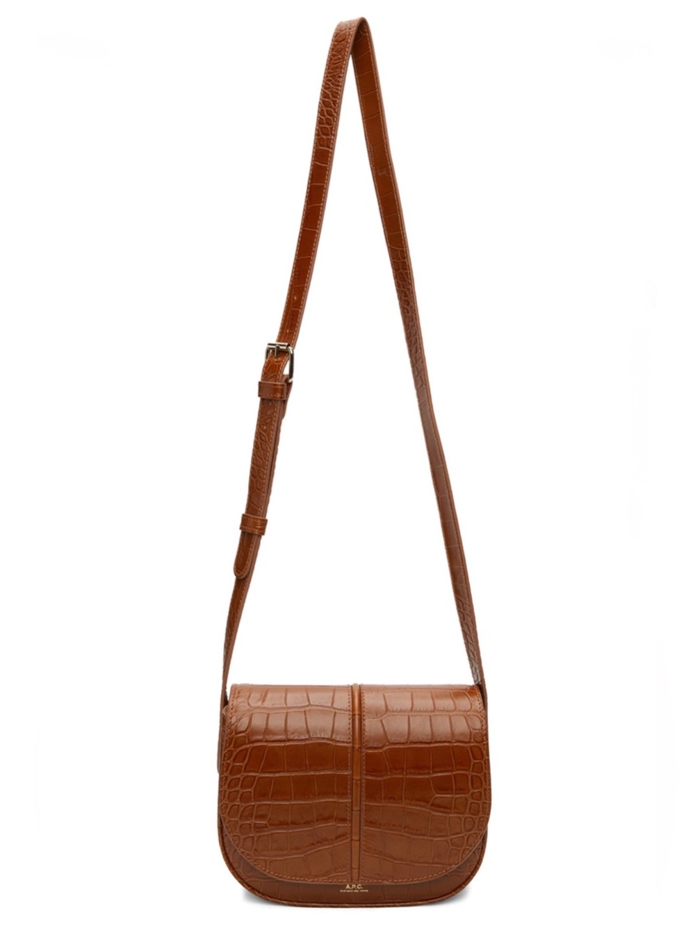 NWT A.P.C. Betty Croc Embossed Leather Brown Tan Caramel Shoulder Bag Ret. $525